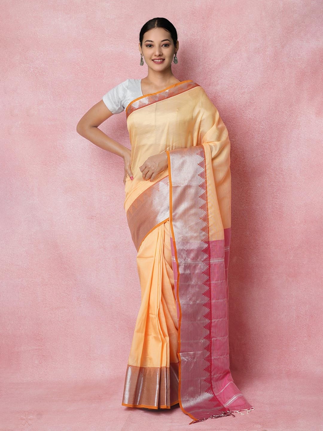 

Unnati Silks Woven Design Pure Silk Handloom Mangalagiri Saree, Orange