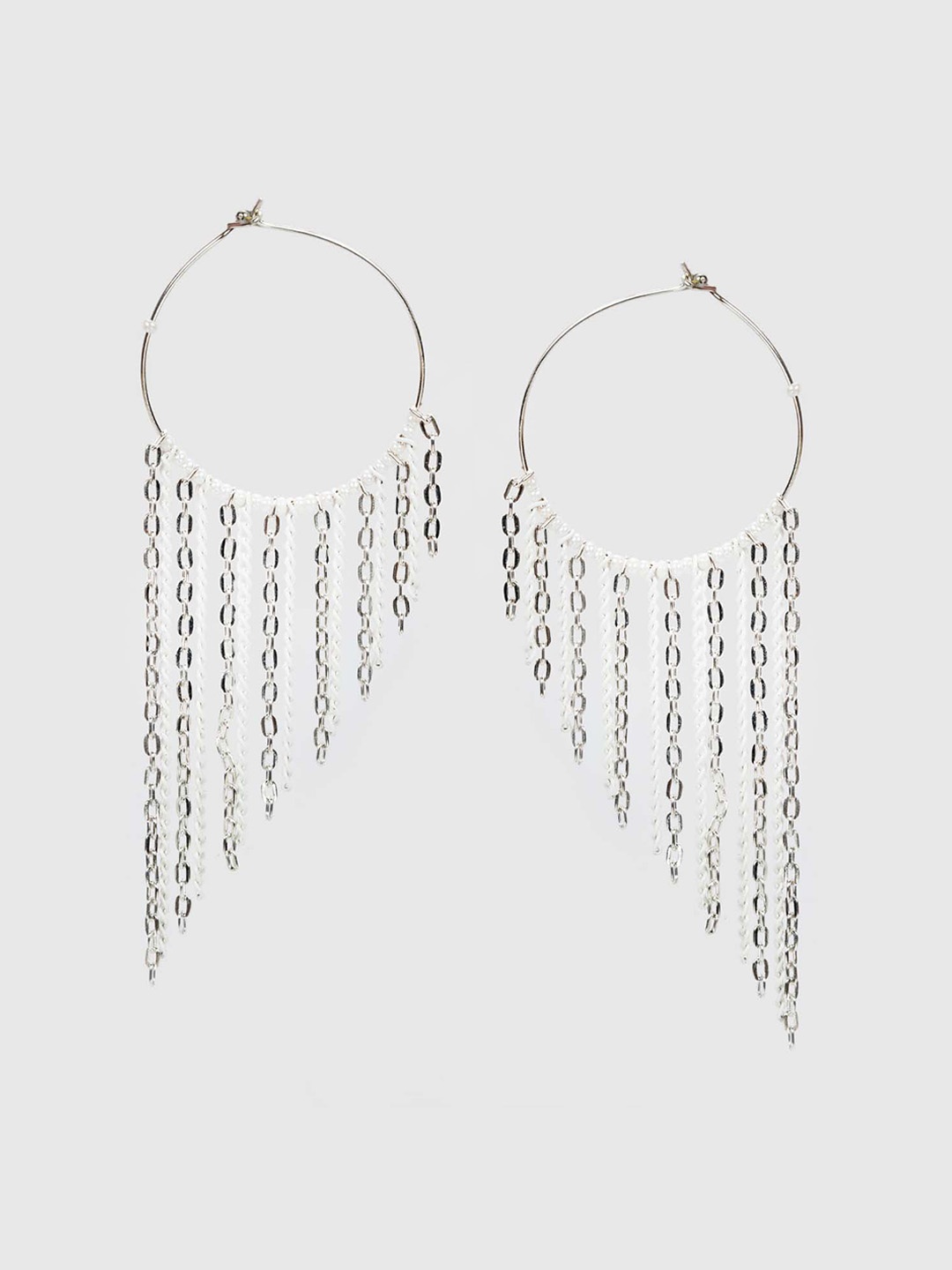 

D'oro Silver-Plated Circular Tasselled Hoop Earrings