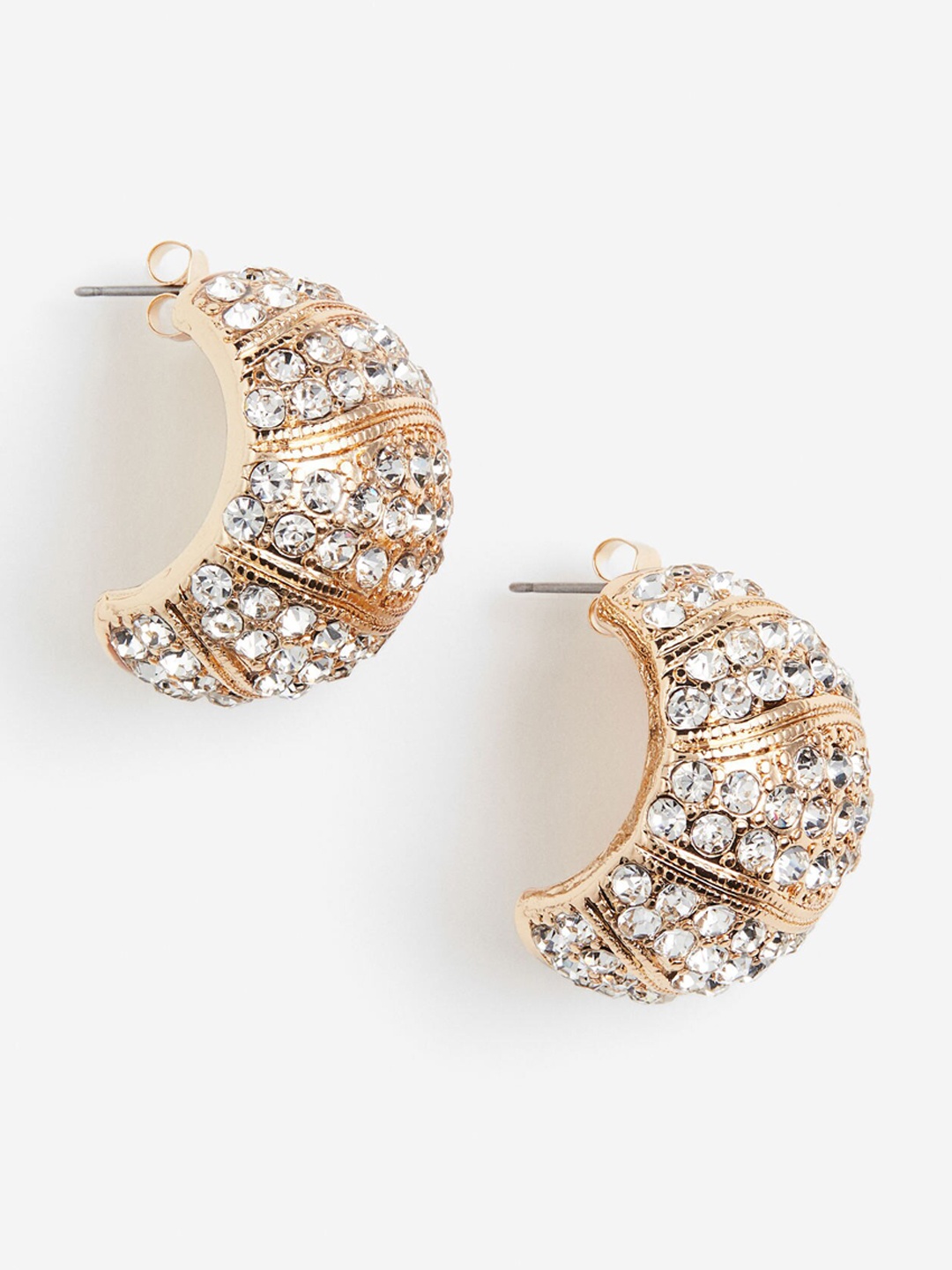 

H&M Women Wide Rhinestone Earrings, Gold