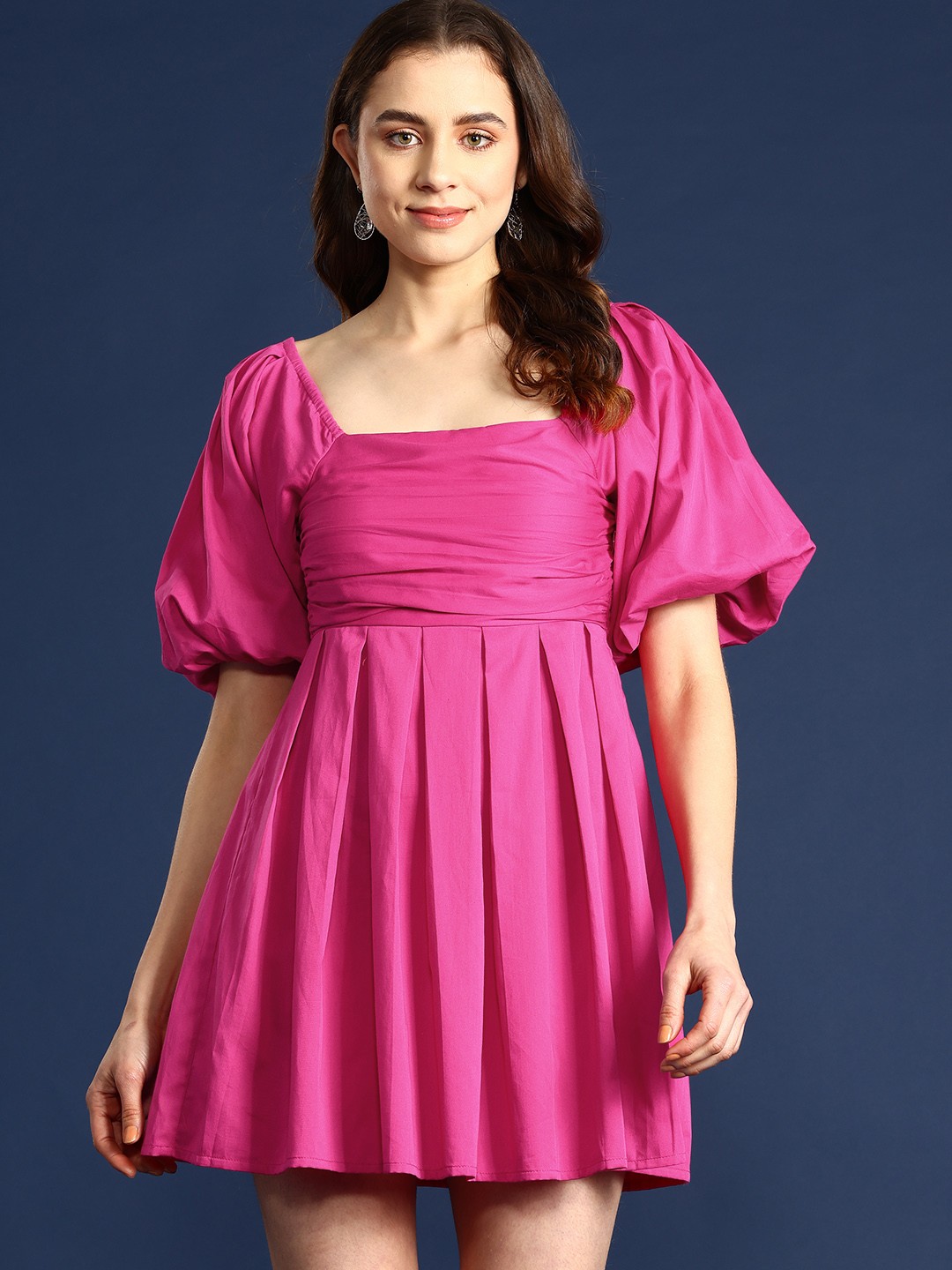

Mast & Harbour Cotton Ruched & Smocked Back A-Line Mini Dress, Pink