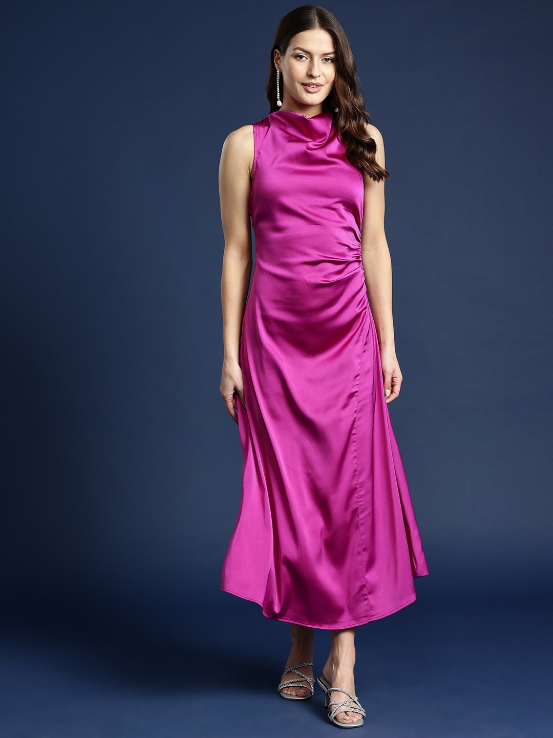 

Mast & Harbour Cowl Neck Satin Finish Maxi Dress, Magenta