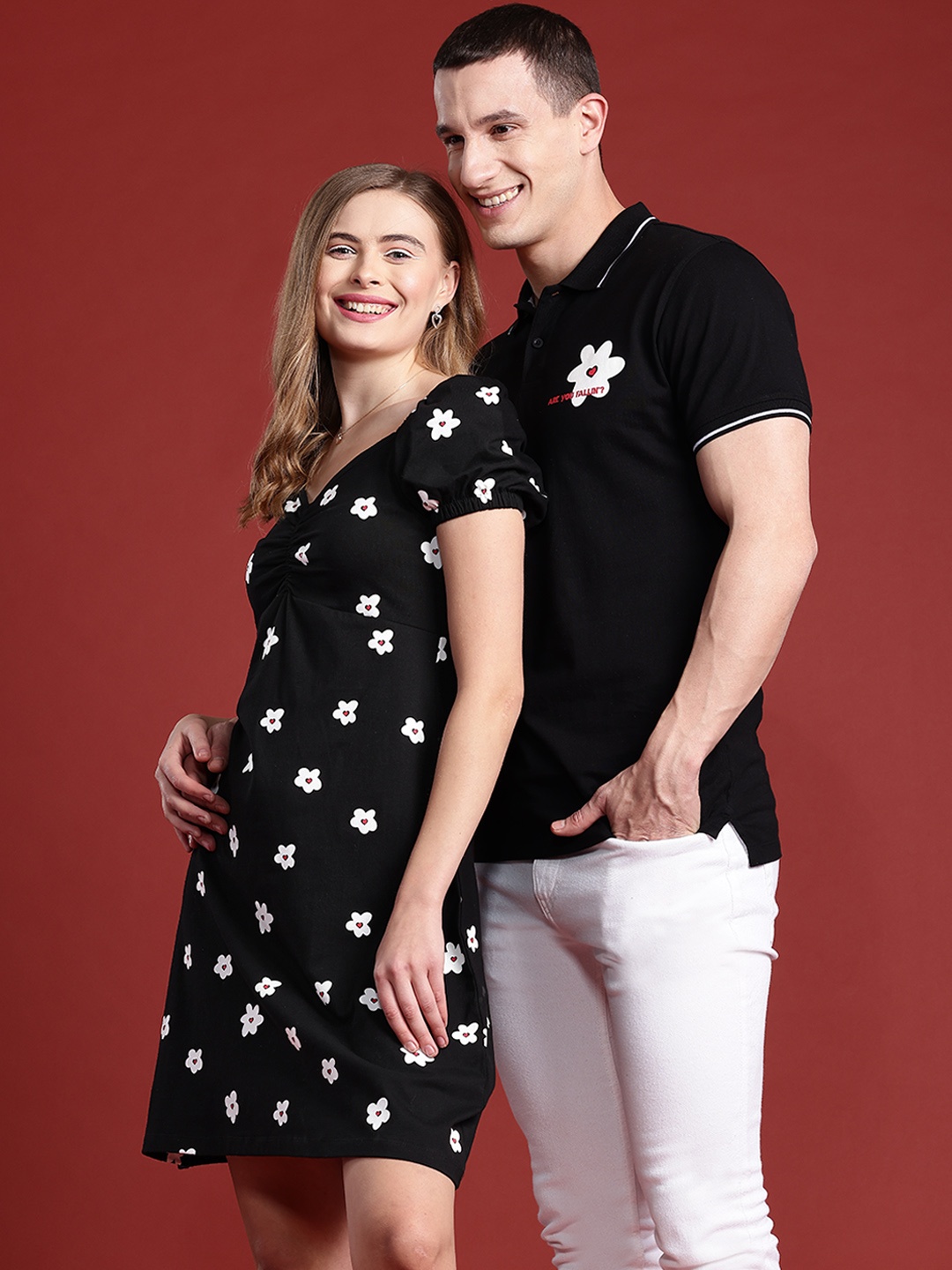 

Mast & Harbour Pure Cotton Floral Print Puff Sleeves A-Line Dress, Black