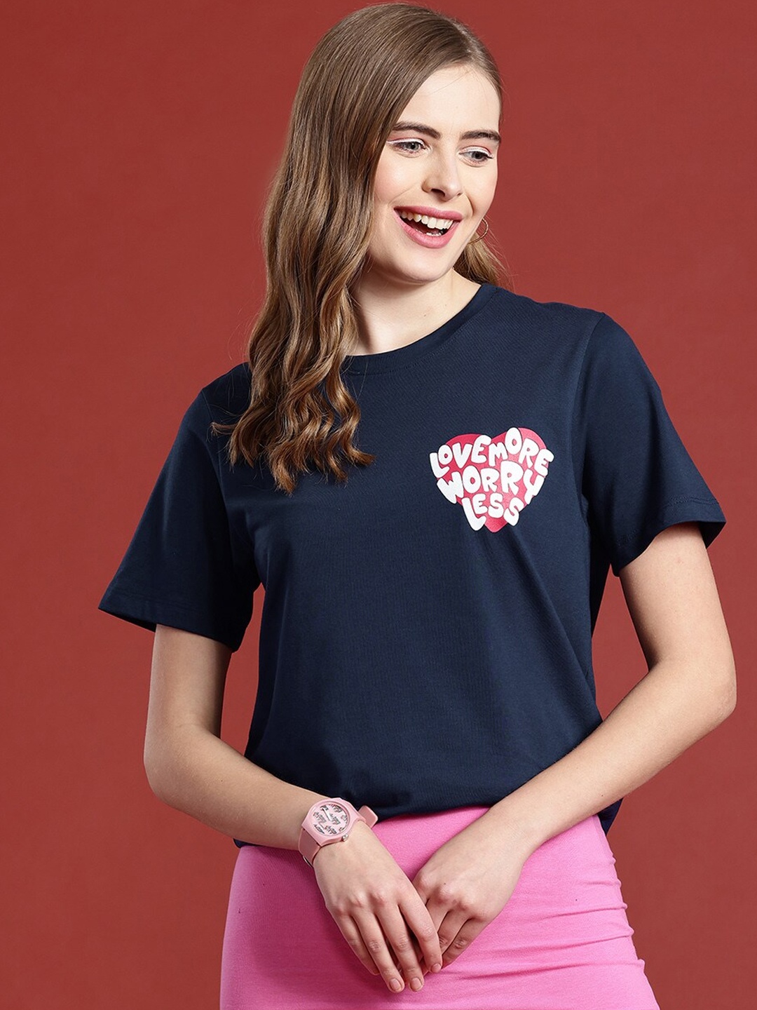 

Mast & Harbour Women Typography Printed T-shirt, Navy blue