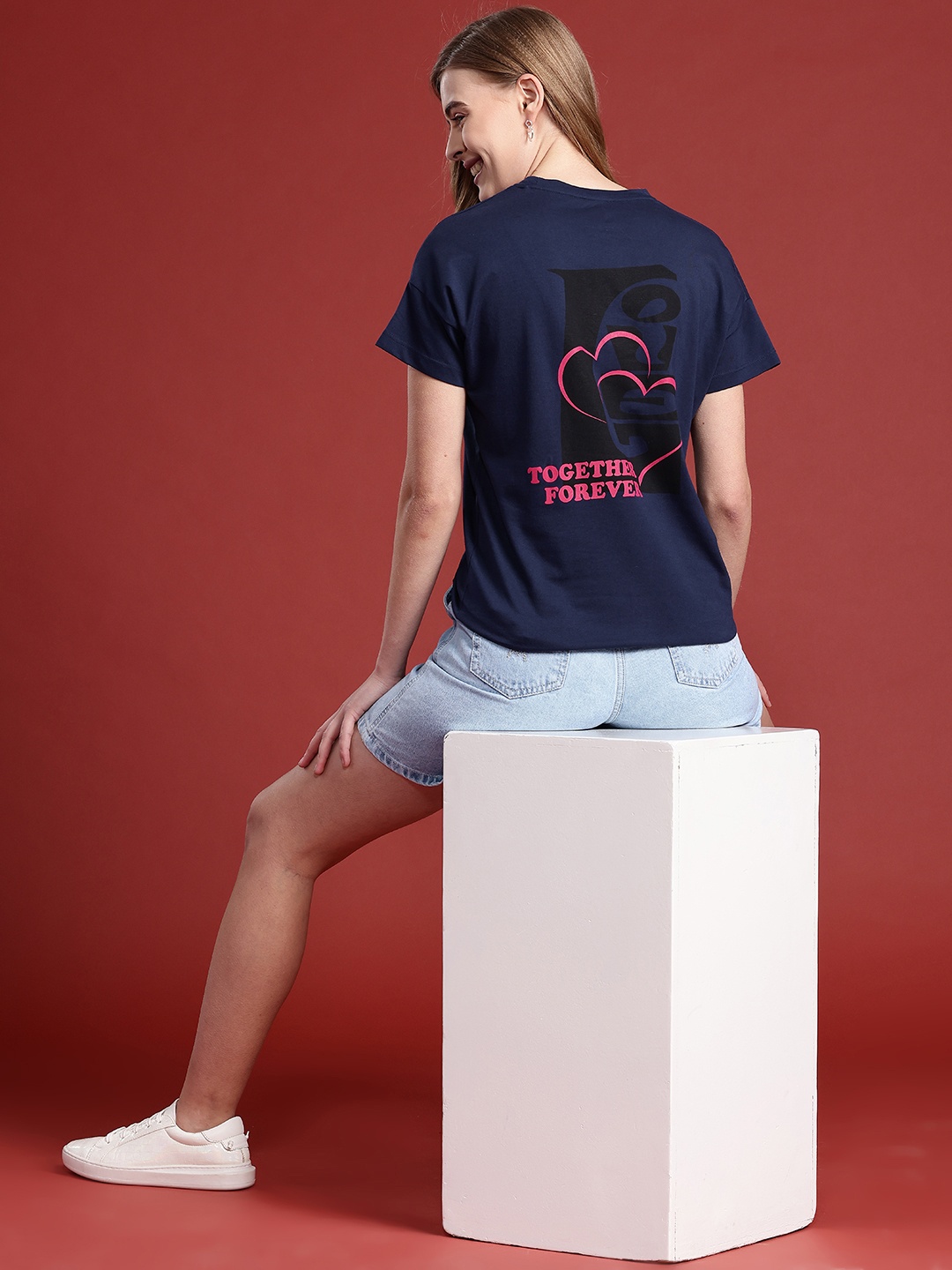 

Mast & Harbour Women Printed T-shirt, Navy blue