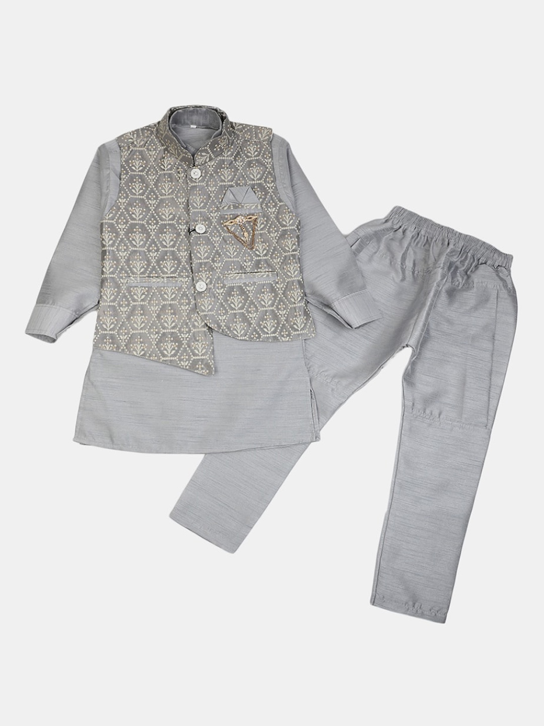 

V-Mart Boys Self Designed Pure Cotton Sherwani With Trousers, Grey