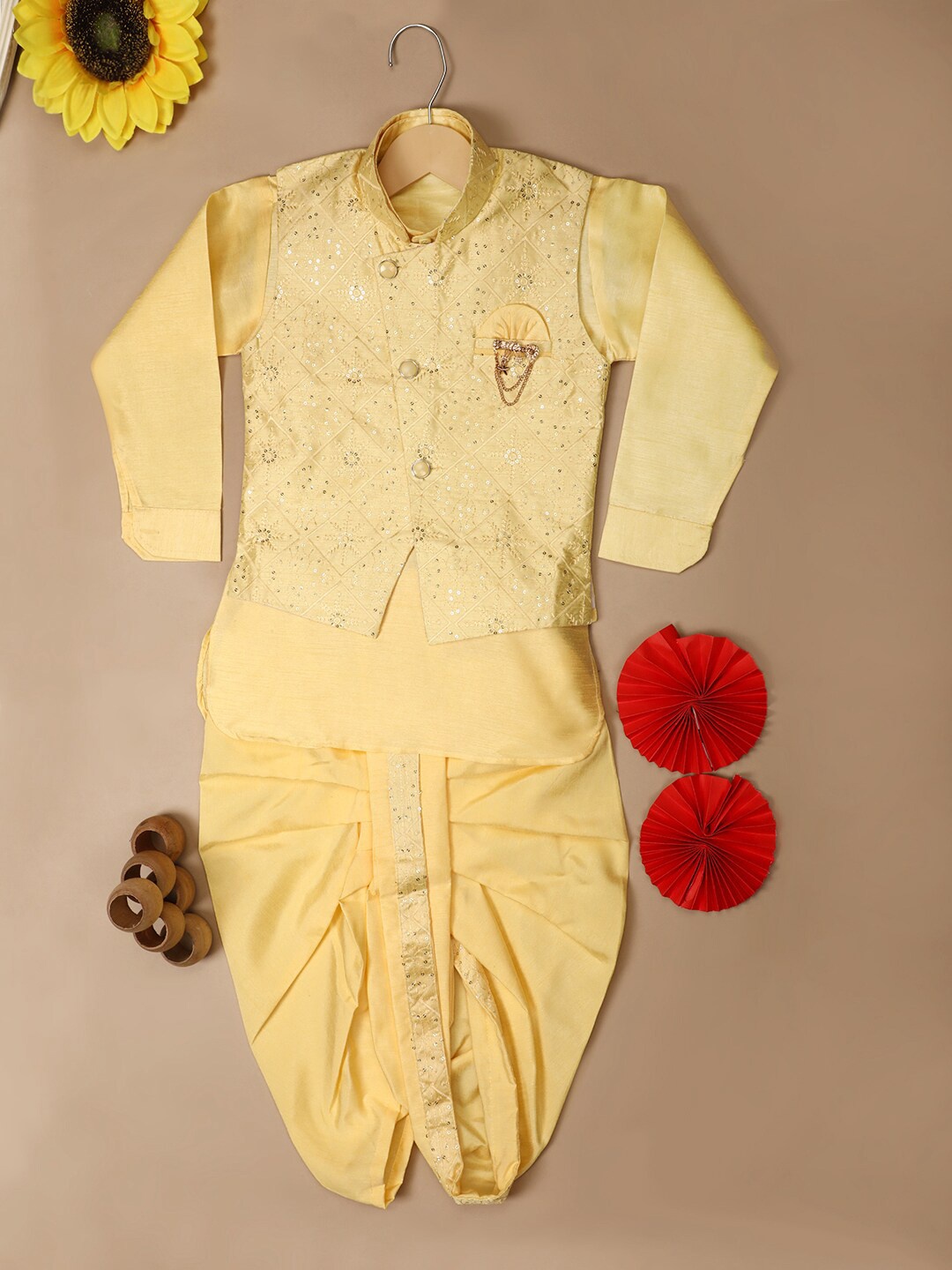 

V-Mart Embroidered Cotton Sherwani Set, Yellow