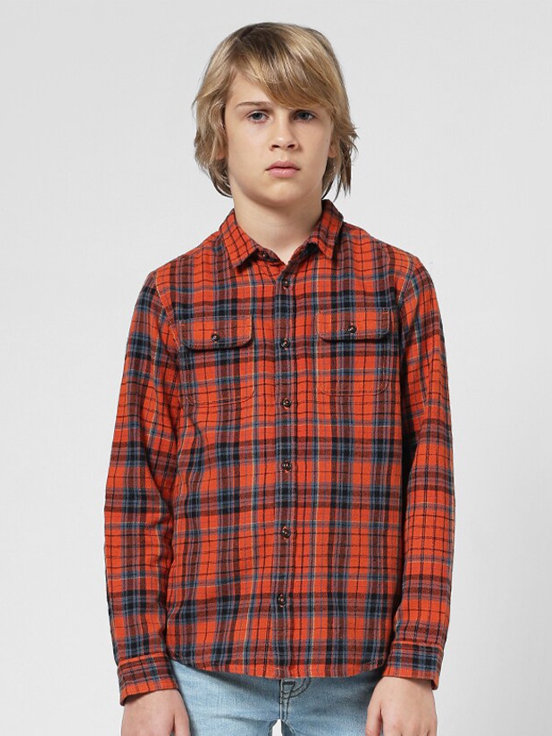 

Jack & Jones Junior Boys Tartan Checked Casual Pure Cotton Shirt, Orange