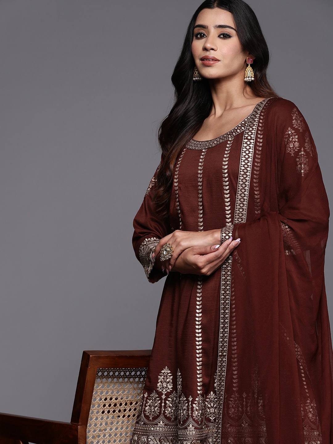 

Libas Art Women Floral Embroidered Regular Sequinned Kurta with Palazzos & With Dupatta, Maroon