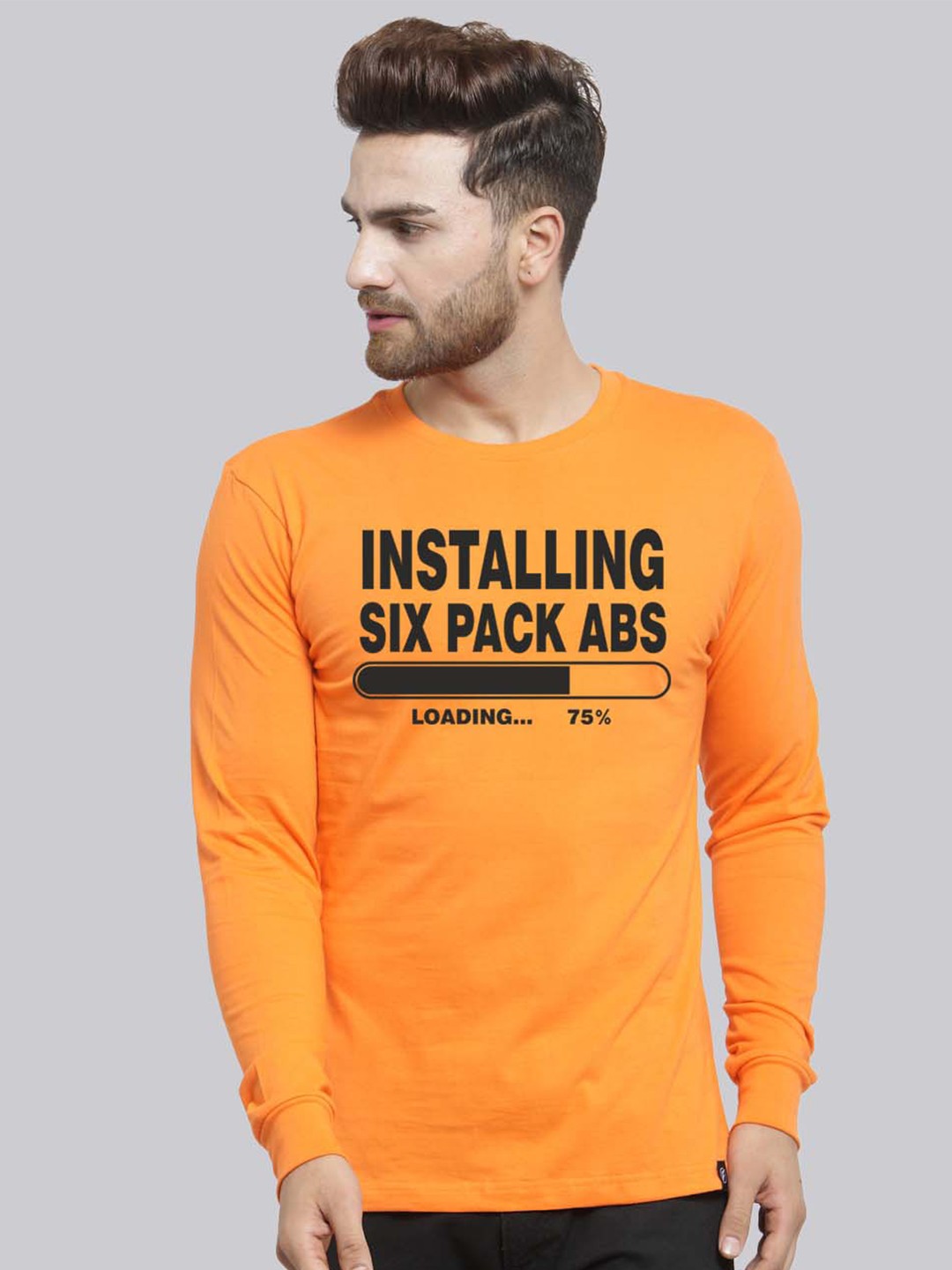 

Friskers Typography Printed Round Neck Long Sleeves Cotton Slim Fit T-shirt, Orange