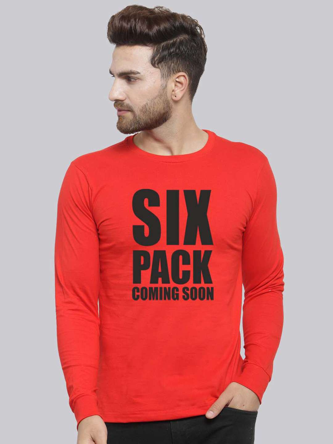 

Friskers Typography Printed Round Neck Long Sleeves Cotton Slim Fit T-shirt, Red
