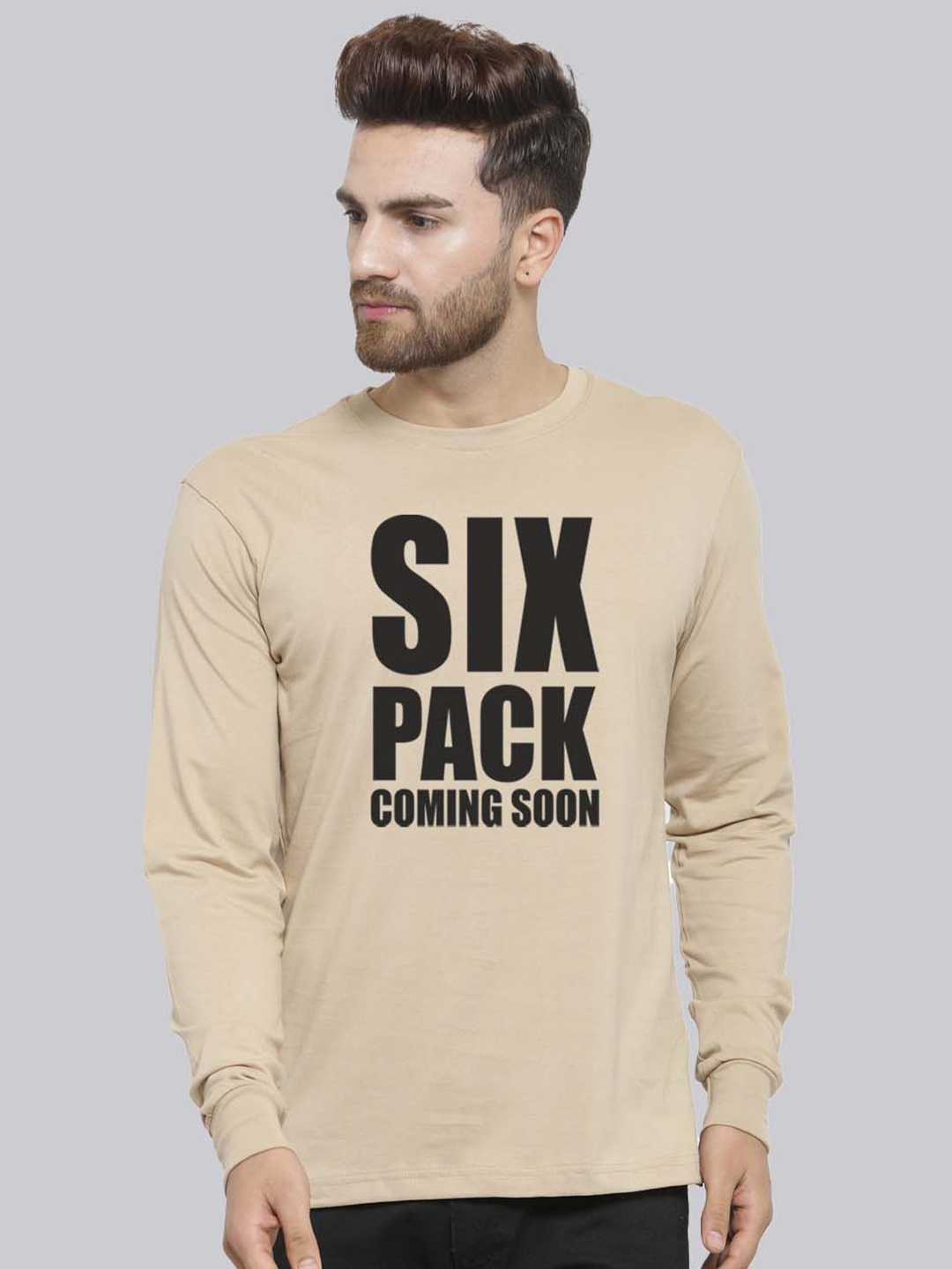 Friskers Typography Printed Slim Fit Skin Friendly Pure Cotton T-shirt, Beige