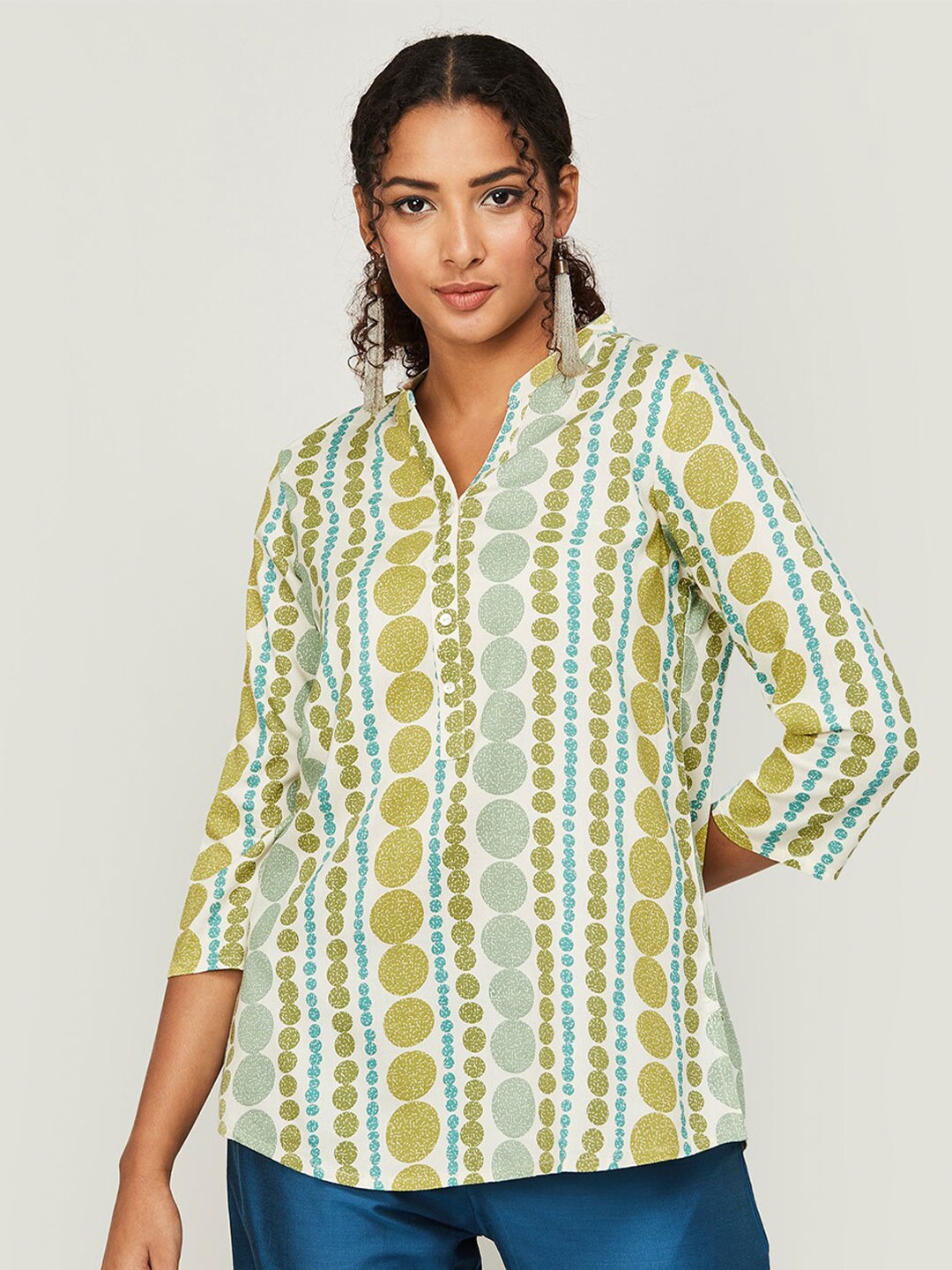 

Melange by Lifestyle Mandarin Collar Printed Tunic, Off white