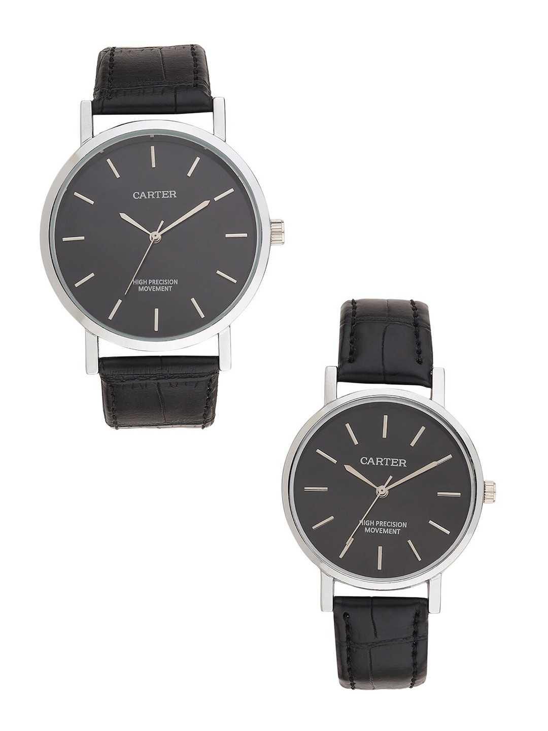 

Sandy D Carter Printed Dial & Leather Straps His and Her Watches Sandy D Carter-114PR-BK, Black