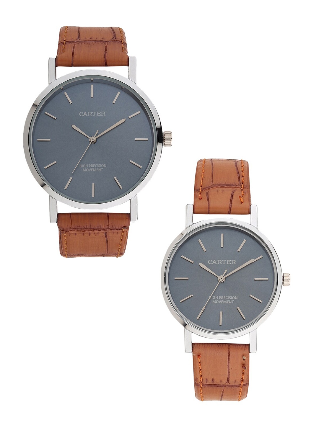 

Sandy D Carter Round Dial Water Resistance Satinless Steel His & Her Watches -116PR-TN, Tan