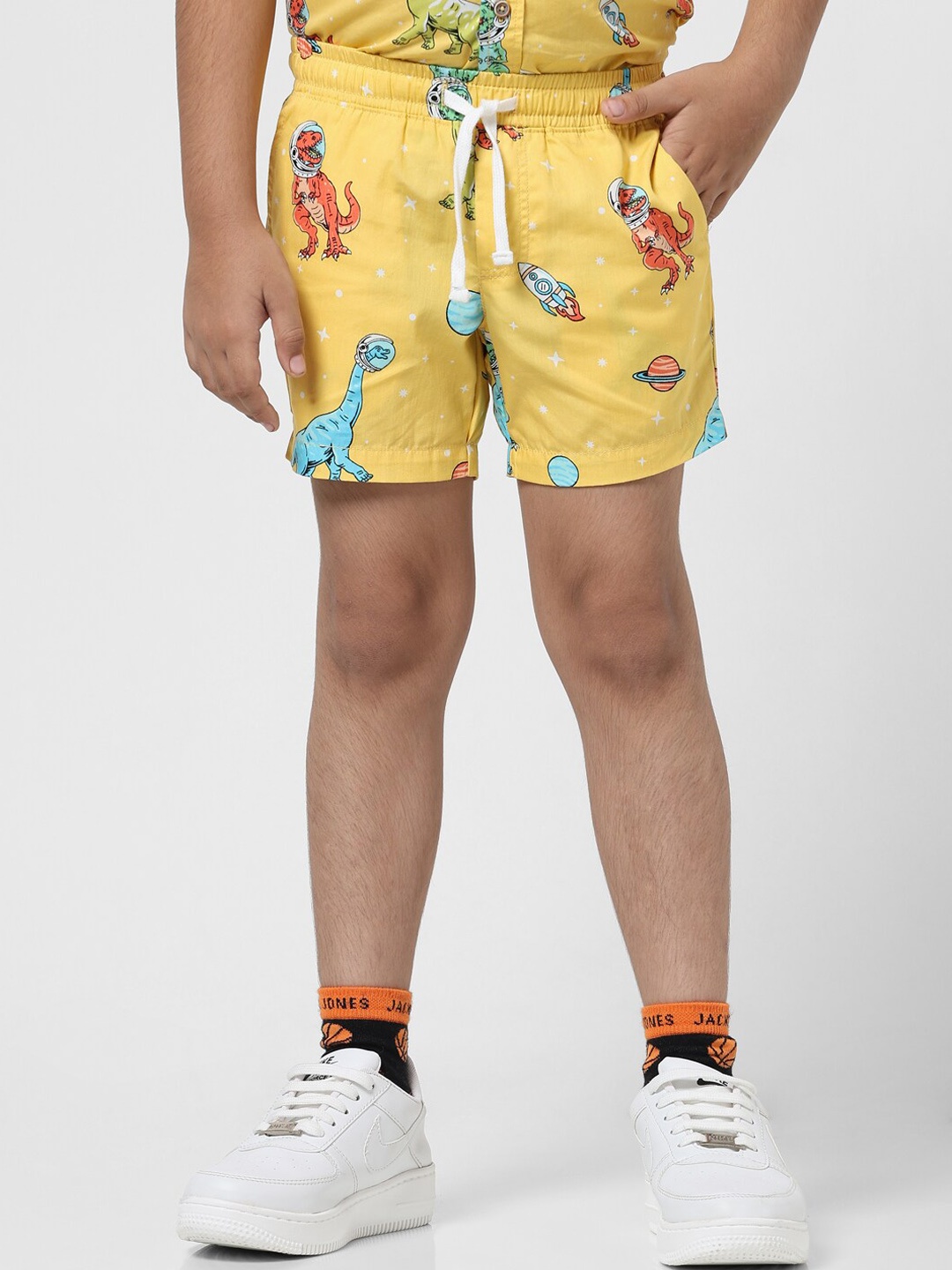 

Jack & Jones Junior Boys Graphic Printed Mid-Rise Cotton Regular Shorts, Yellow