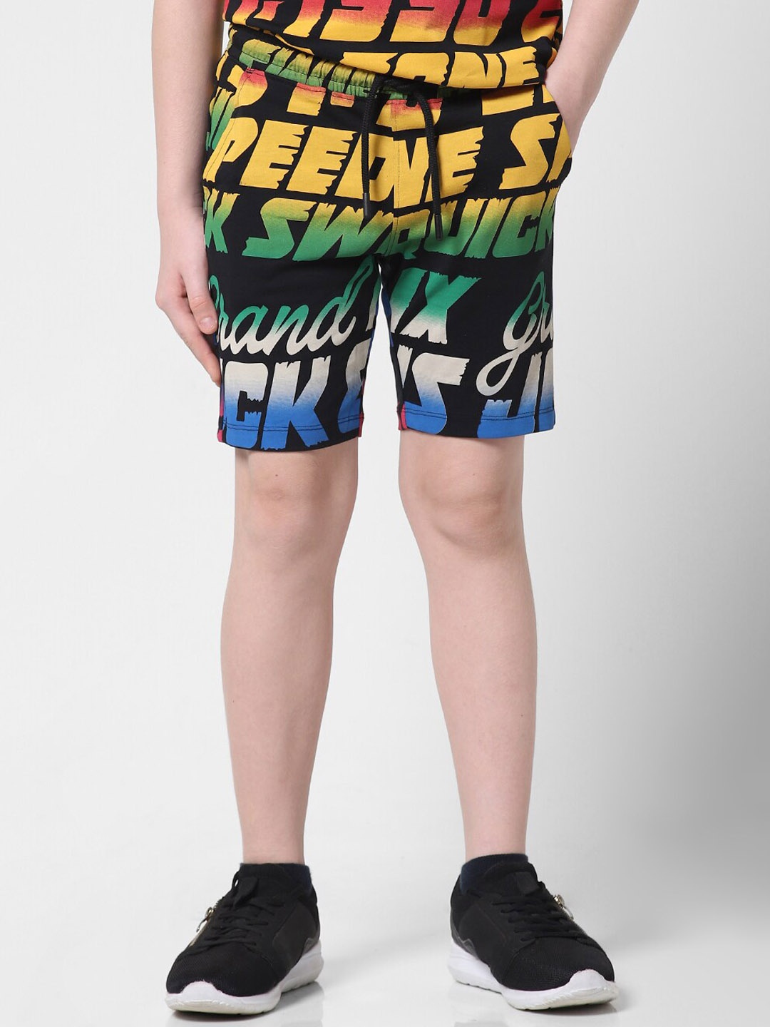 

Jack & Jones Junior Boys Typography Printed Mid-Rise Cotton Regular Shorts, Black