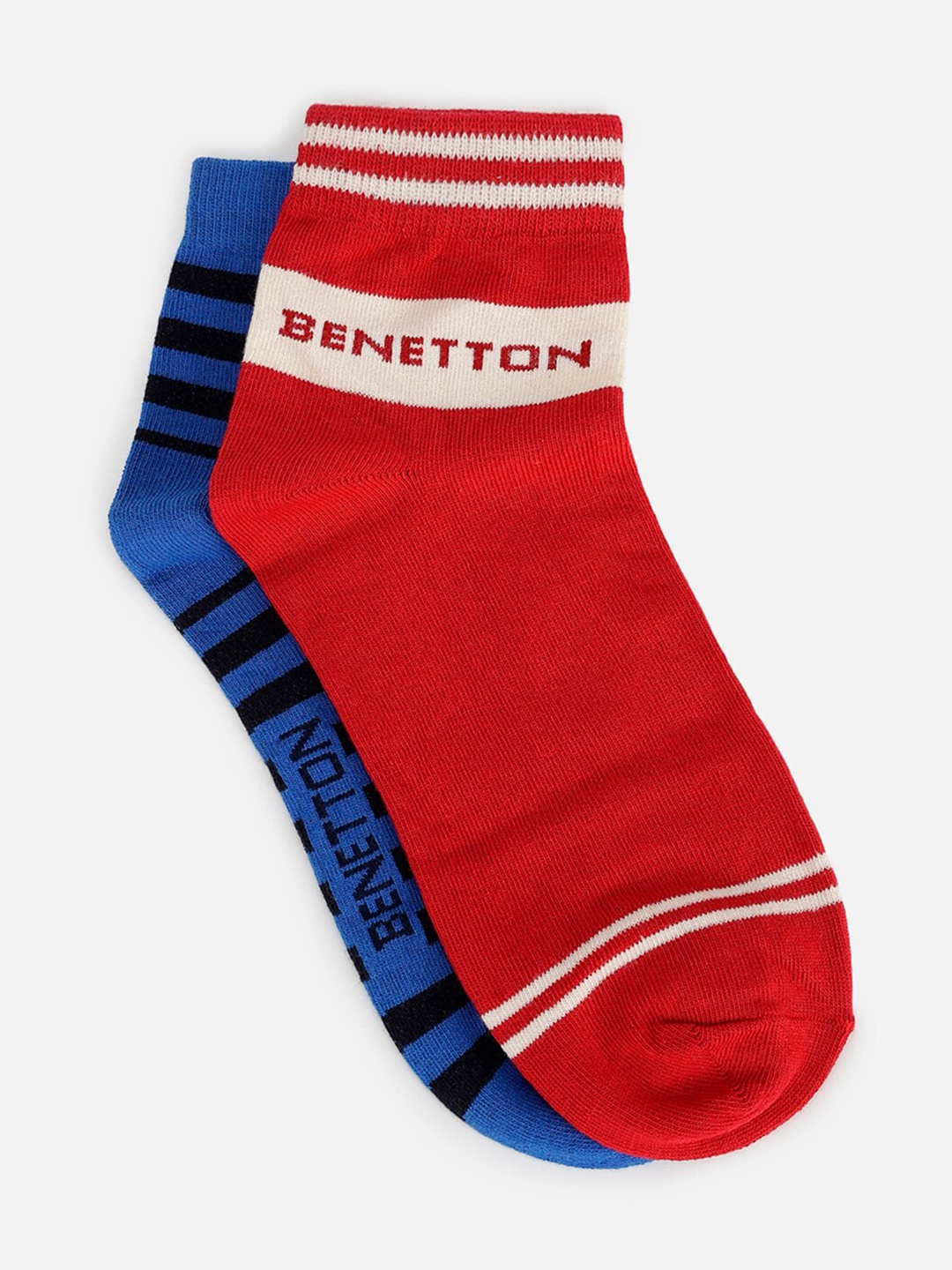 

United Colors of Benetton Kids Pack of 2 Striped Cotton Ankle Length Socks, Red
