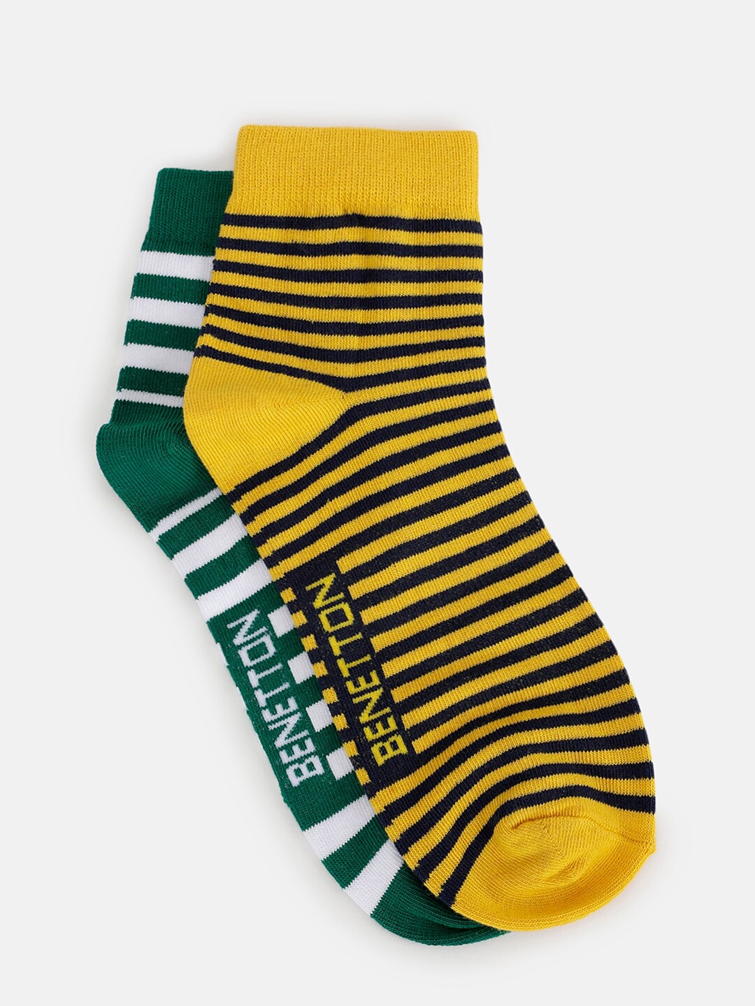 

United Colors of Benetton Kids Pack of 2 Striped Ankle Length Socks, Green