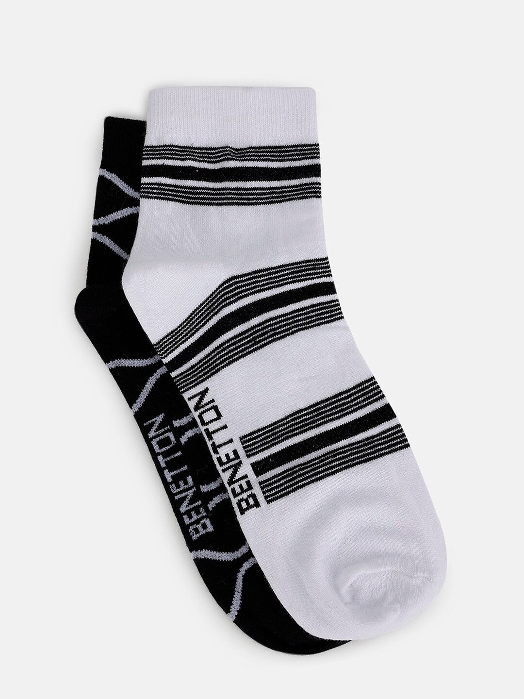 

United Colors of Benetton Kids Pack Of 2 Striped Ankle-Length Socks, Black