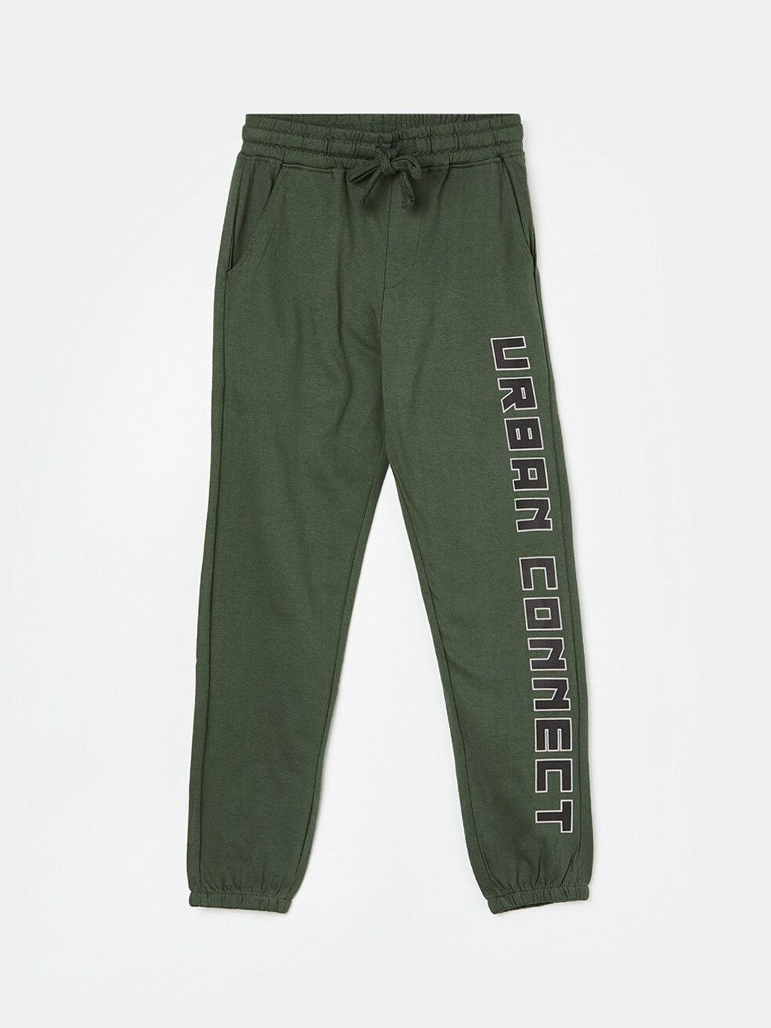 

Fame Forever by Lifestyle Boys Typography Printed Mid-Rise Pure Cotton Joggers, Olive