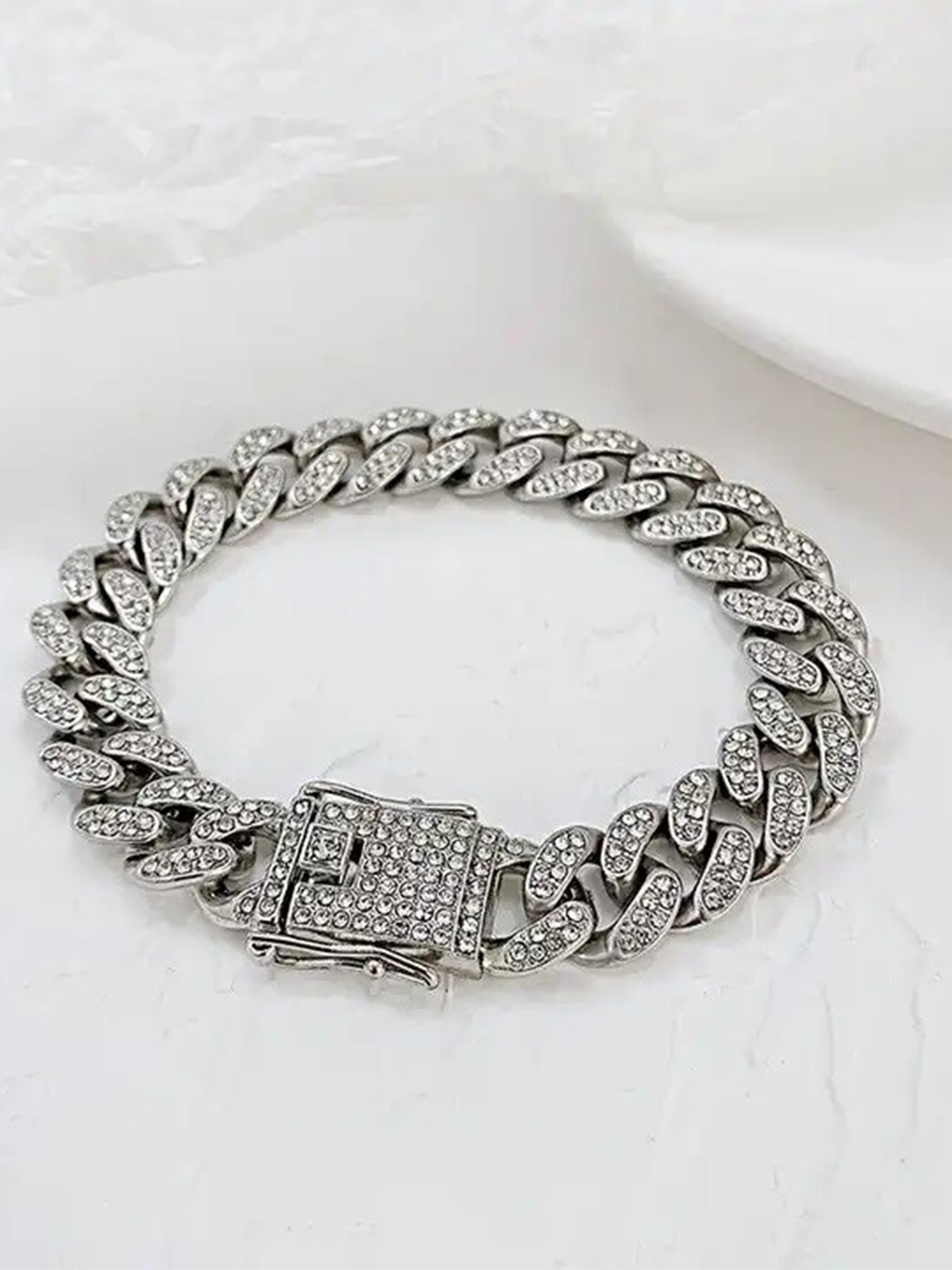 

MEENAZ Silver-Plated American Diamond Studded Link Bracelet