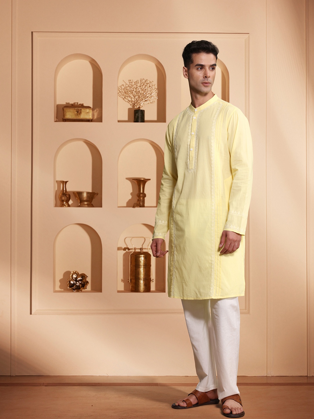 

House of Pataudi Pure Cotton Ethnic Motifs Embroidered Jashn Kurta, Yellow