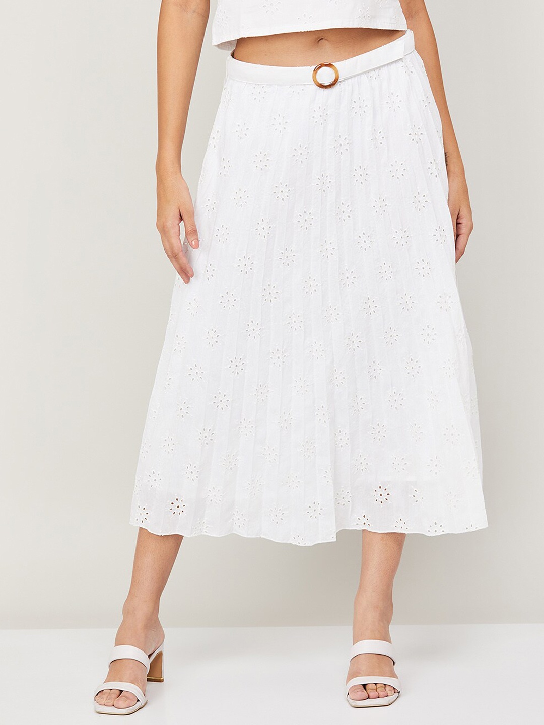 

CODE by Lifestyle Self Design Schiffli Flared Skirt, Off white