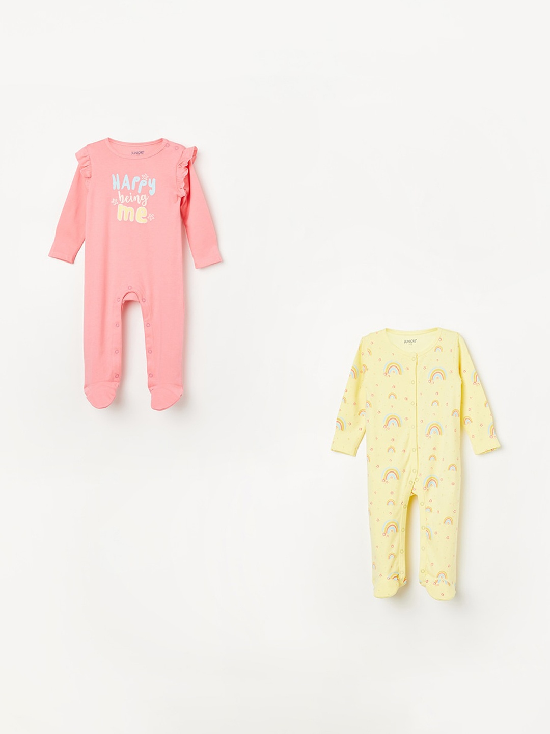 

Juniors by Lifestyle Infant Girls Pack Of 2 Printed Pure Cotton Sleepsuits, Pink