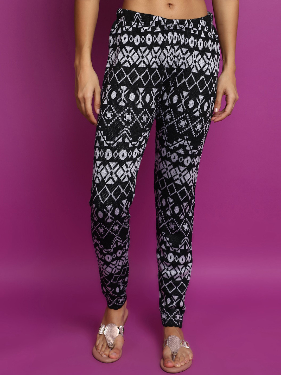 

V-Mart Printed Ankle Length Leggings, Black