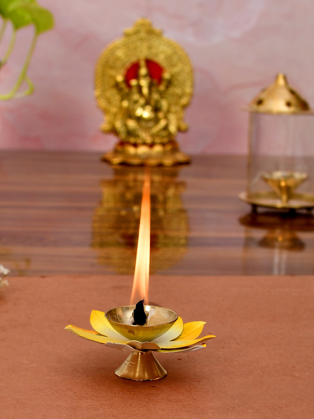 

COOPTIC Yellow Metal Diya In Lotus Shape