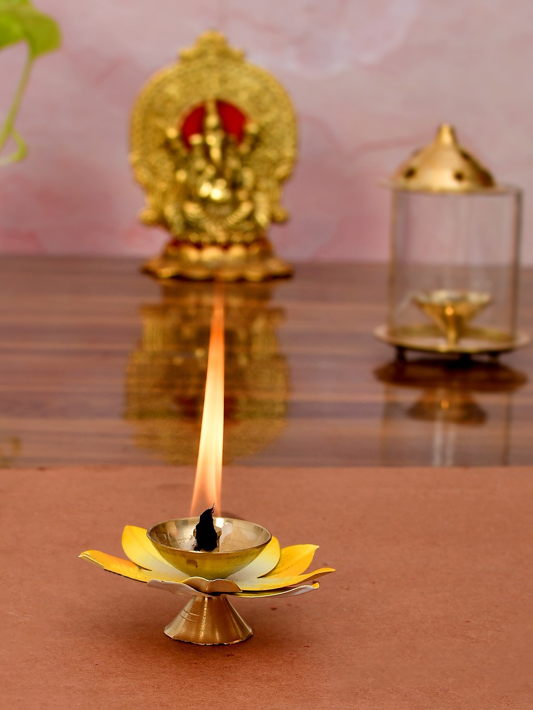 

COOPTIC Yellow Metal Diya In Lotus Shape