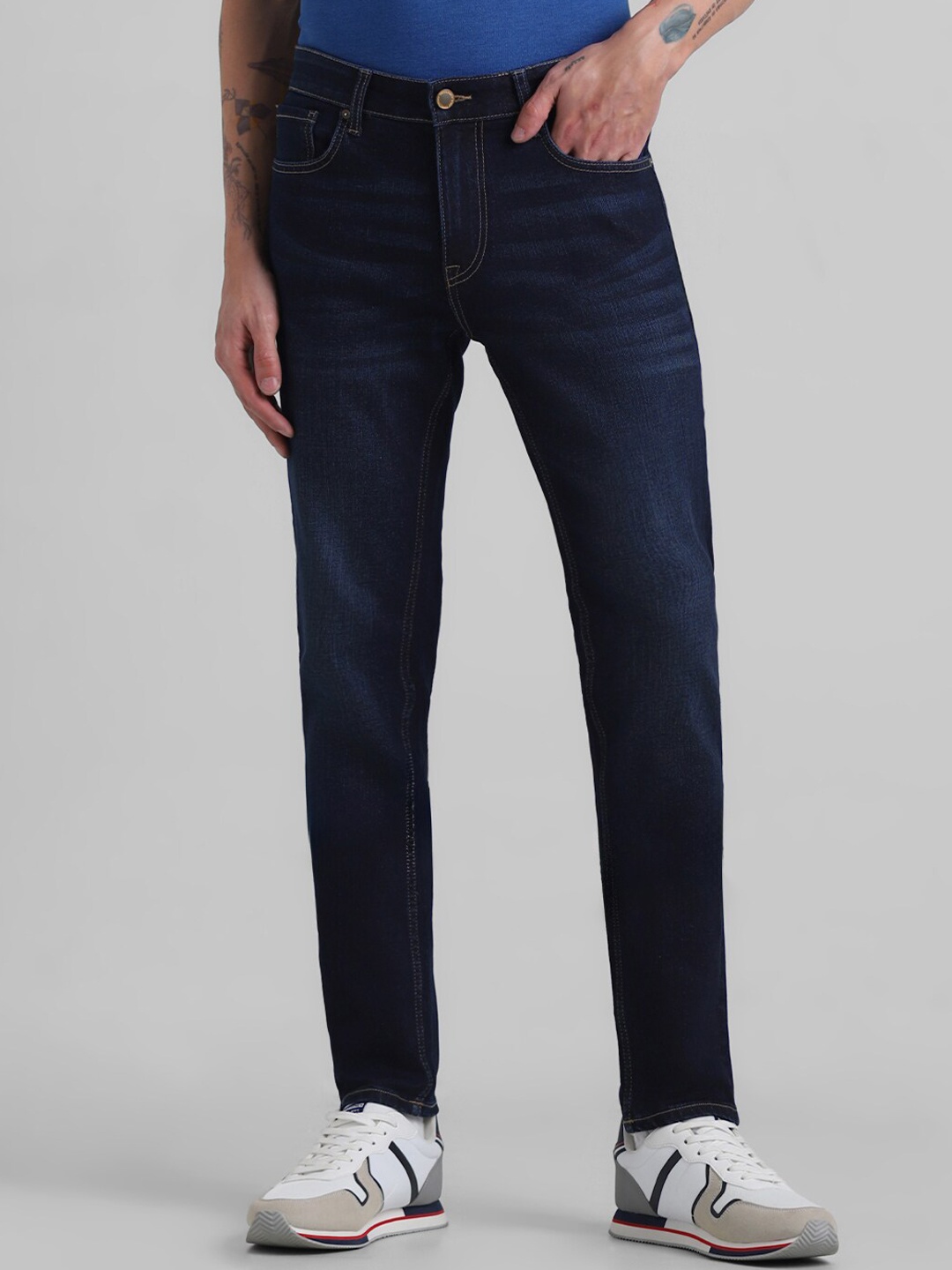 

Jack & Jones Men Ben Skinny Fit Low-Rise Clean Look Stretchable Jeans, Blue