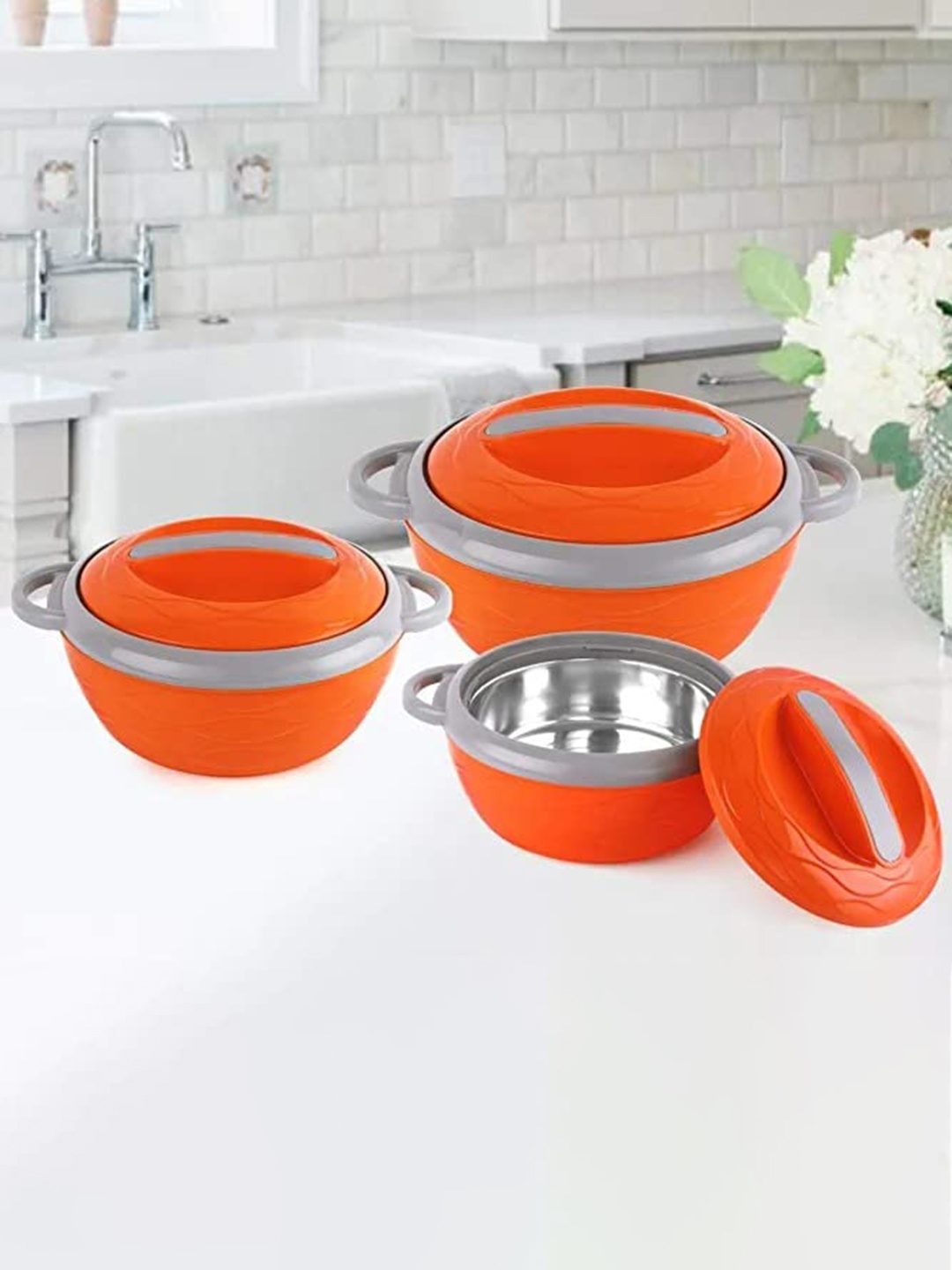 

Cello Hot Fresh 3 Pieces Orange Stainless Steel Insulated Casseroles