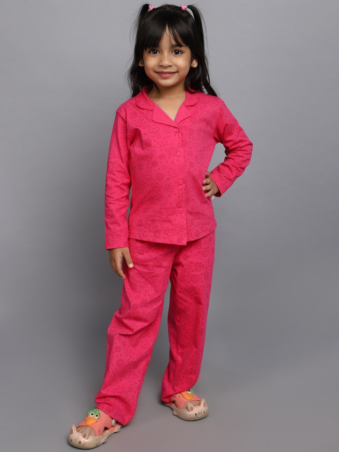 

V-Mart Girls Conversational Printed Pure Cotton Shirt With Pyjamas, Fuchsia