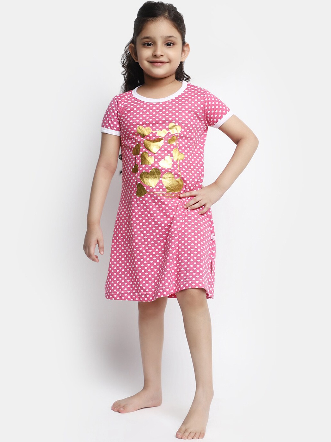 

V-Mart Girls Graphic Printed T-shirt Nightdress, Pink