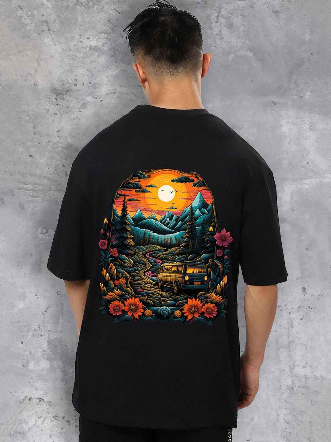 

fanideaz Graphic Printed Drop-Shoulder Sleeves Oversized Pure Cotton T-shirt, Black