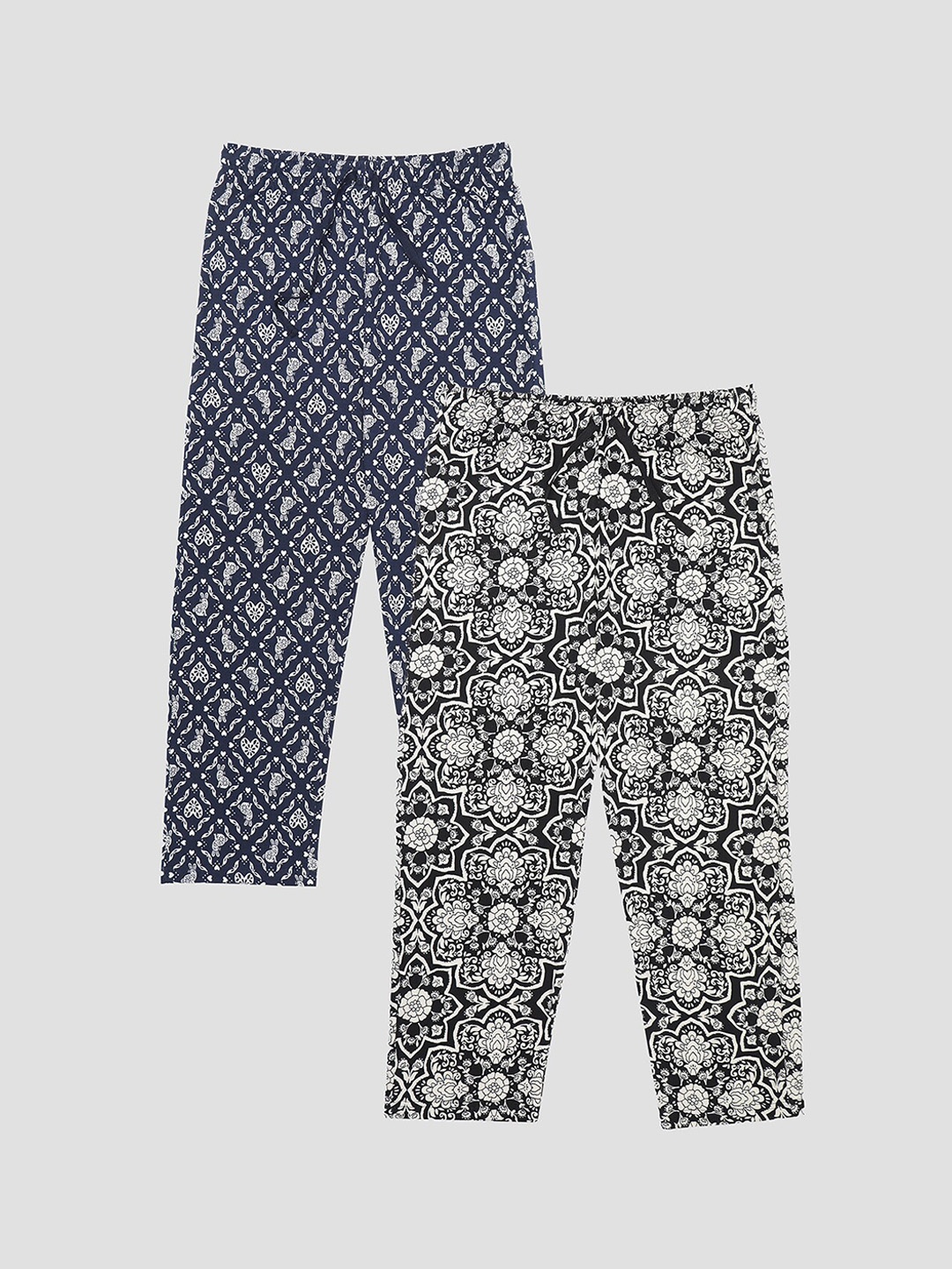

F&S Girls Pack Of 2 Ethnic Motifs Printed Cotton Lounge Pants, Black