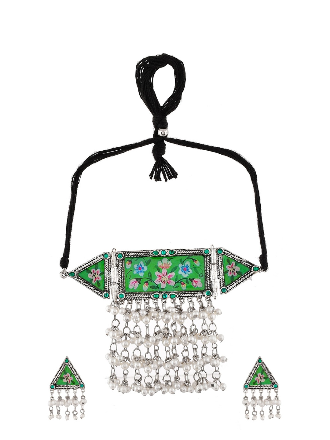 

Infuzze Oxidised Silver-Plated Pearls-Studded Jewellery Set