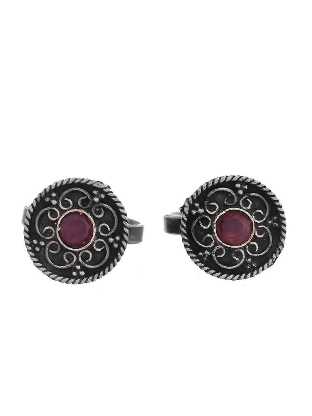 

Infuzze Set Of 2 Silver-Plated Stone-Studded Oxidised Toe Rings
