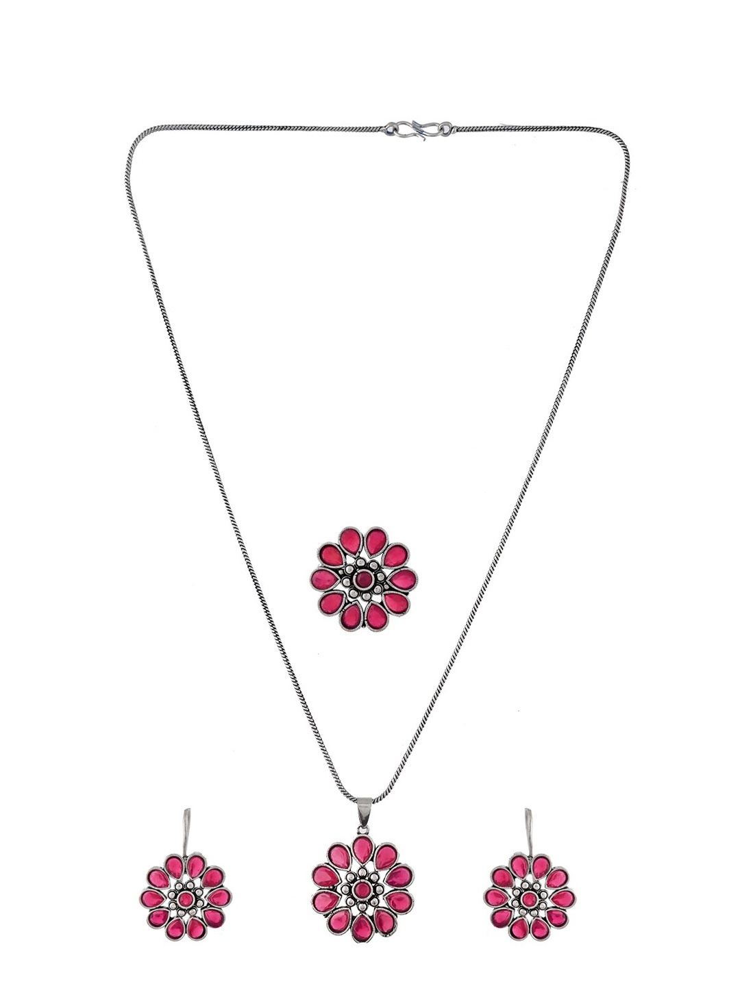 

Infuzze Silver Plated Artificial Stones and Beads Studded Jewellery Set