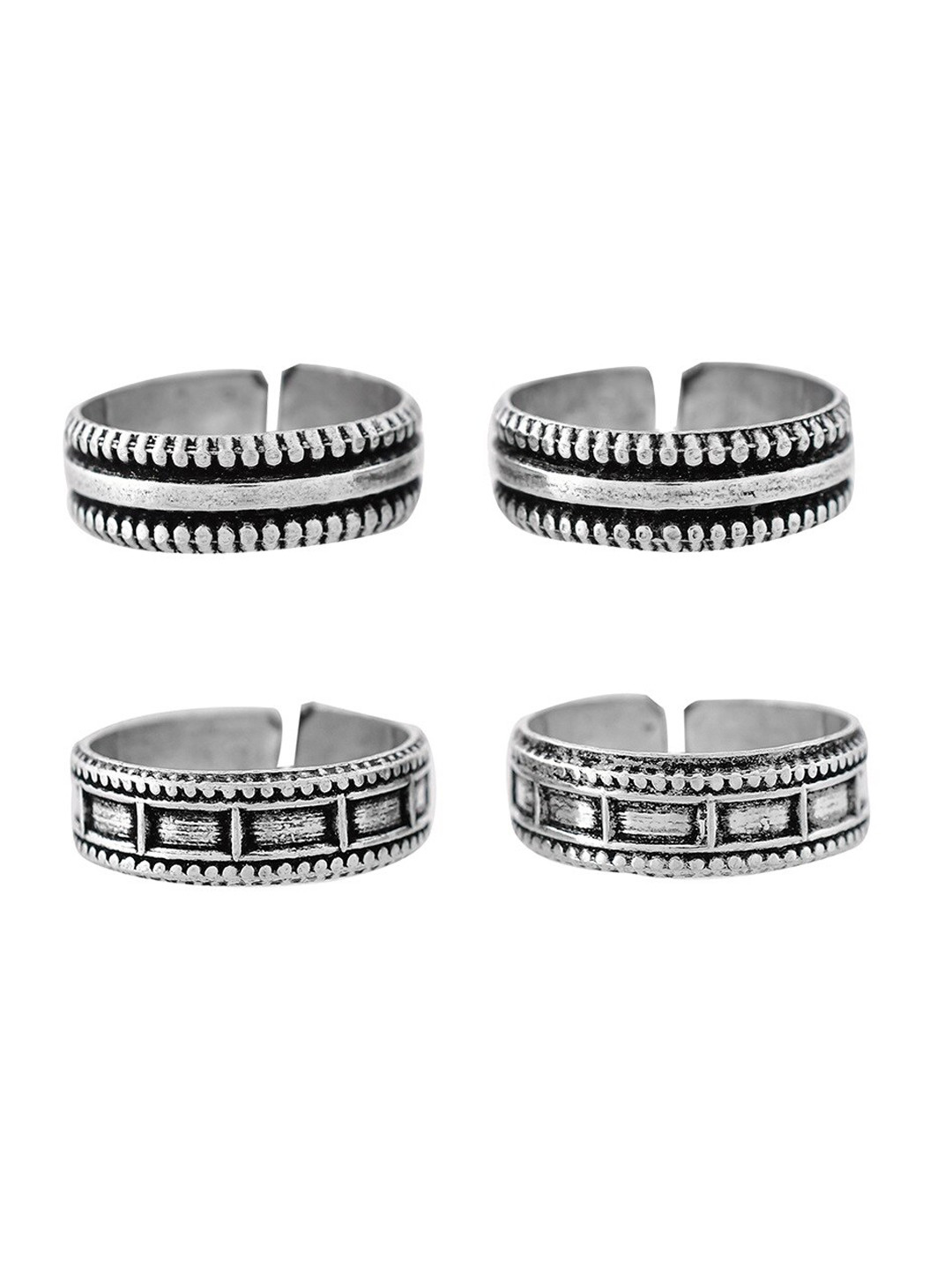 

Infuzze Set of 4 Oxidised Toe Rings, Silver