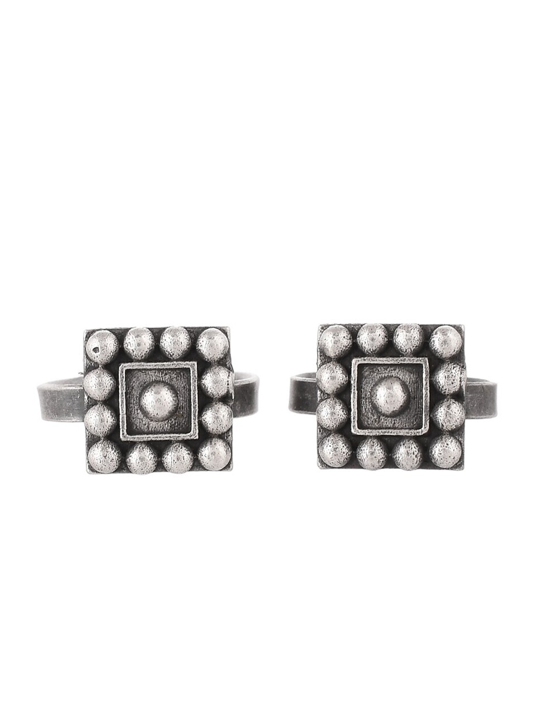 

Infuzze Set Of 2 Silver Plated Square Shaped Designer Oxidised Toe Rings