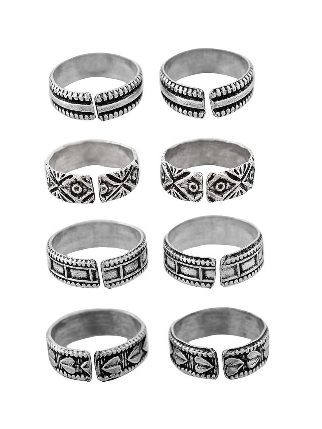 

Infuzze Set Of 4 Silver Plated Oxidised Toe Rings