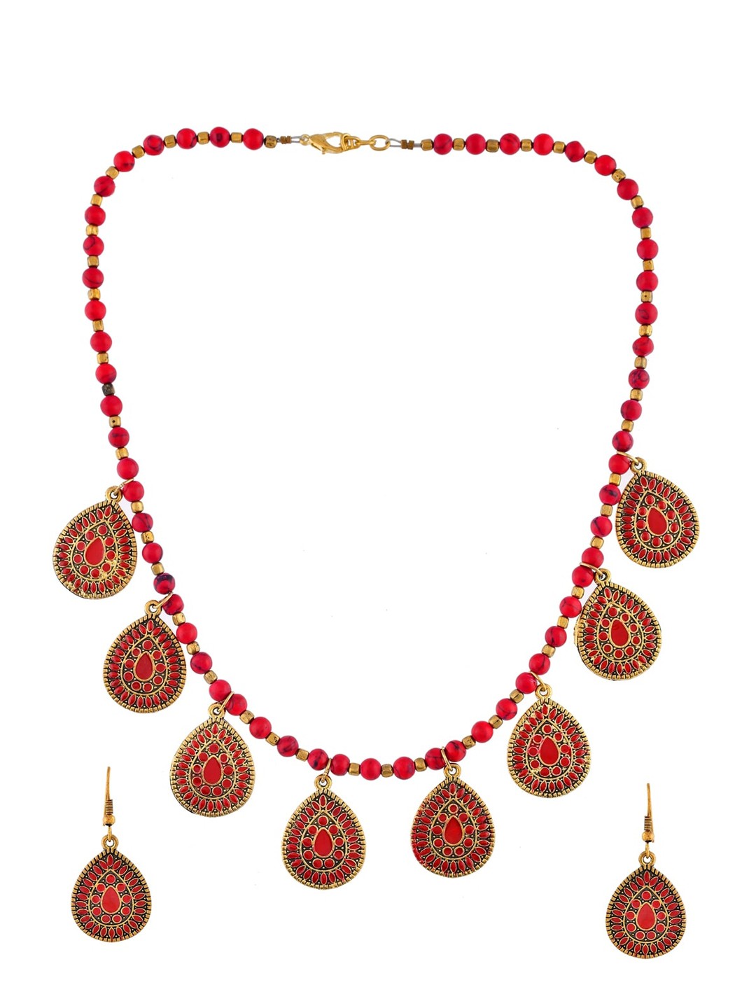 

Infuzze Artificial Stones and Beads Studded Jewellery Set, Gold