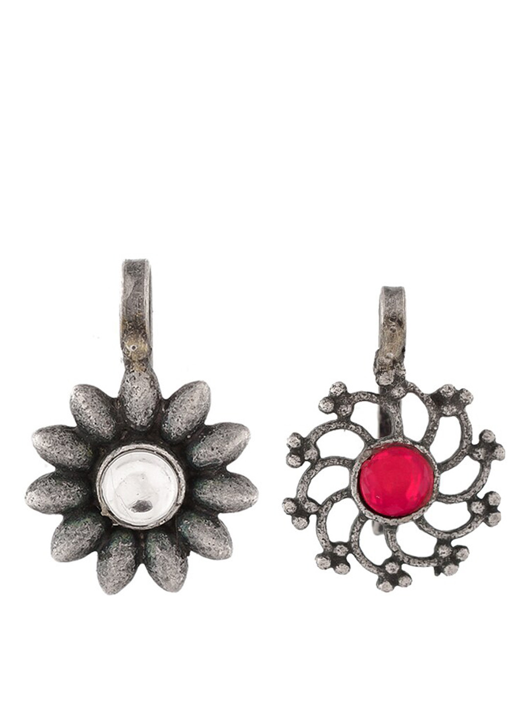 

Infuzze Set Of 2 Silver Plated Stones Studded Nosepins