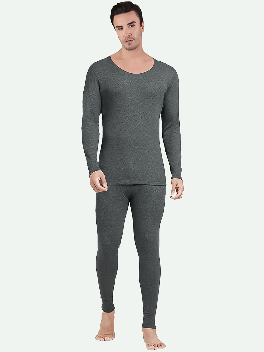 

FREECULTR Round Neck Cotton Thermal Set, Grey melange