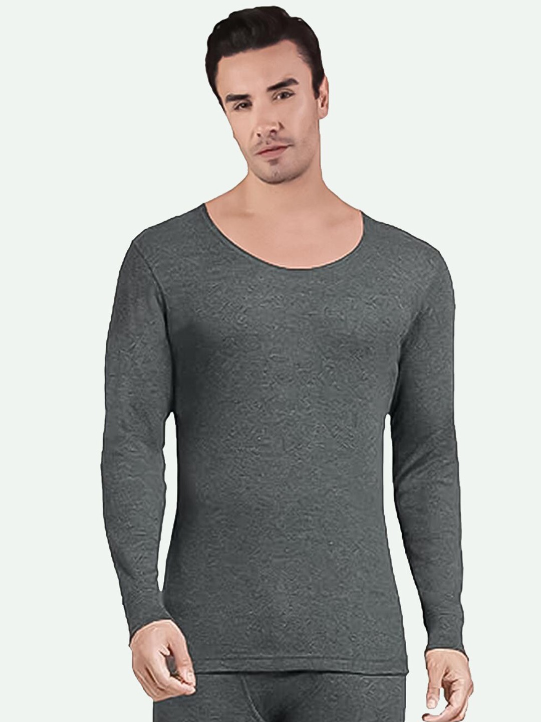 

FREECULTR Round Neck Cotton Thermal Tops, Grey melange