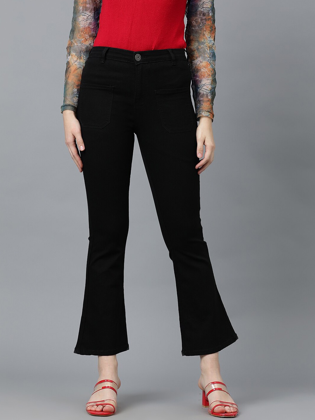 

Code 61 Women Flared Mid-Rise Clean Look Stretchable Jeans, Black