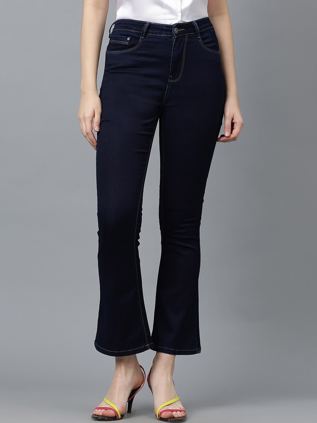 

Code 61 Women Flared High-Rise Clean Look Stretchable Jeans, Navy blue
