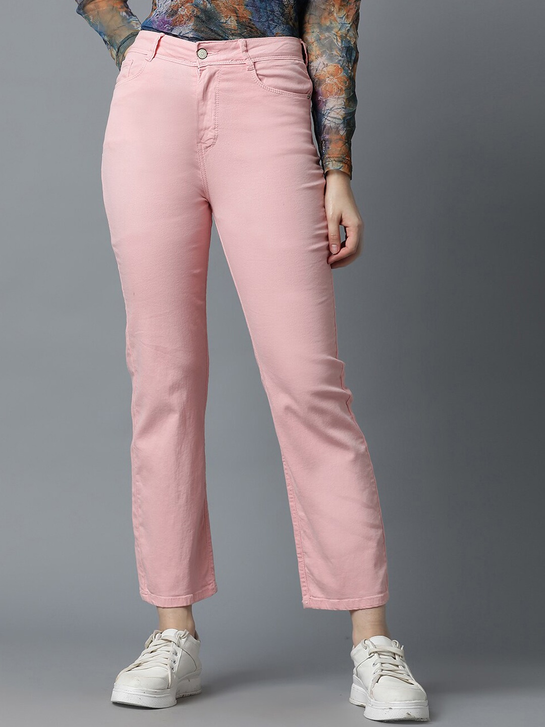 

Code 61 Women Straight Fit High-Rise Stretchable Jeans, Pink